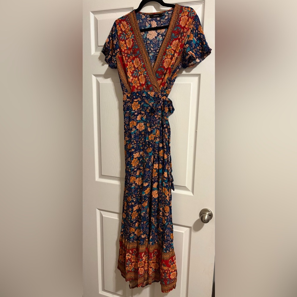 Floral Blue and Orange Women's Dress